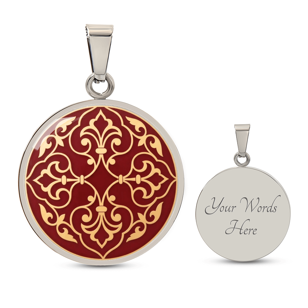 Moroccan Heritage Gold Pendant Necklace | Traditional Geometric Enamel Medallion Jewelry | Elegant Burgundy & Gold Charm | MemoryTrace1