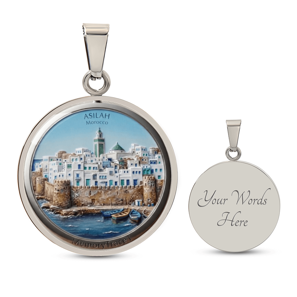 Asilah Morocco Necklace, Coastal Medina Pendant, Moroccan Cityscape Jewelry, Mediterranean Art Keepsake, Travel Souvenir Gift, MemoryTrace1