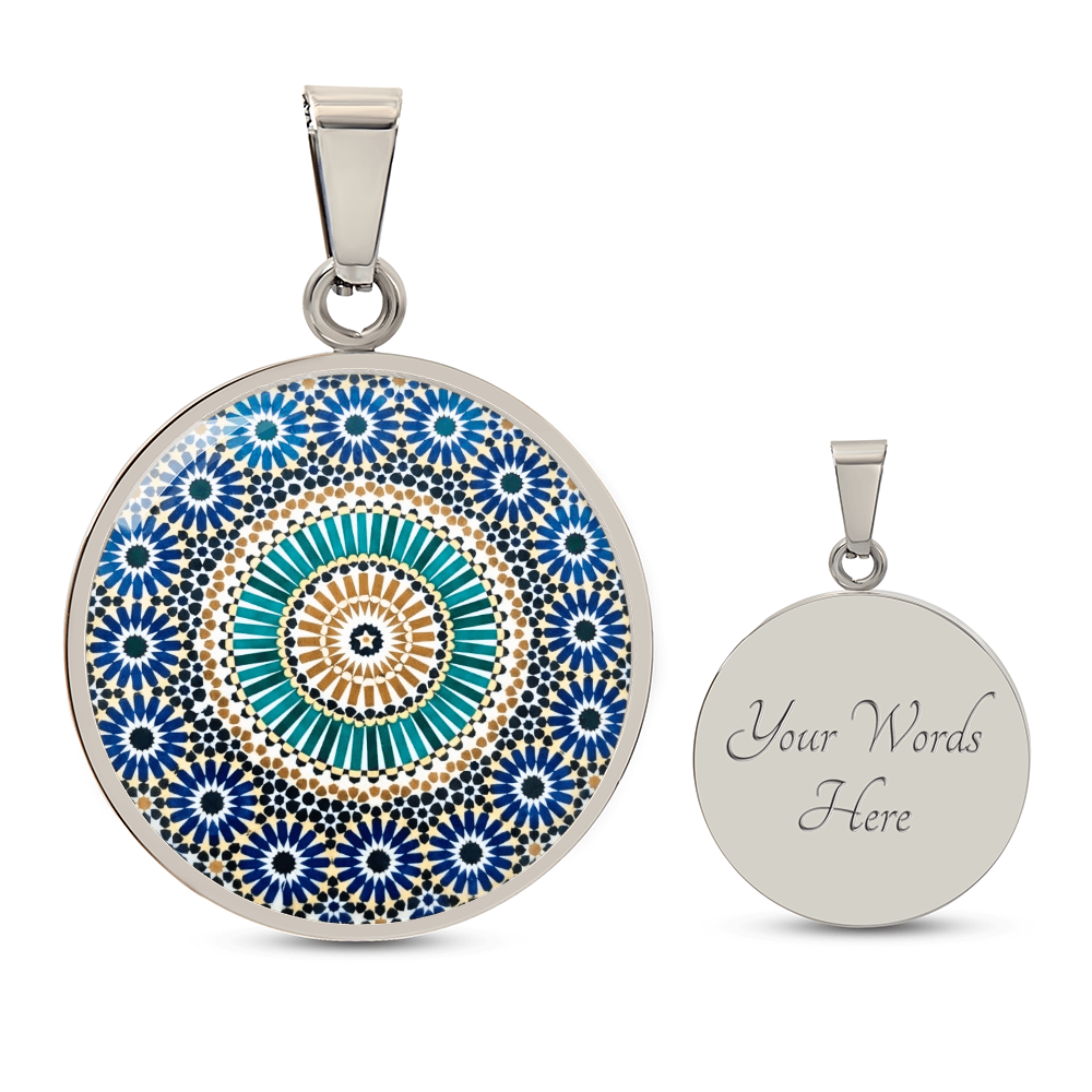 Moroccan Mosaic Statement Pendant | Handcrafted Zellige Art Glass Necklace, Unique Cultural Jewelry Gift
