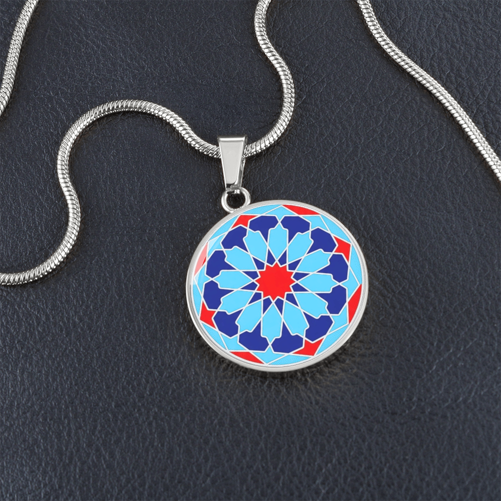 Moroccan Mosaic Circle Pendant Necklace - Custom Geometric Jewelry - MemoryTrace1