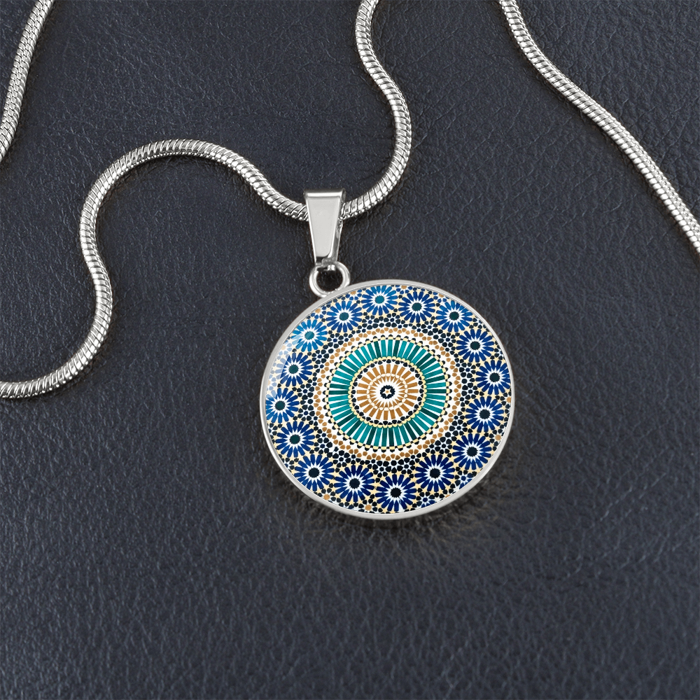 Moroccan Mosaic Statement Pendant | Handcrafted Zellige Art Glass Necklace, Unique Cultural Jewelry Gift