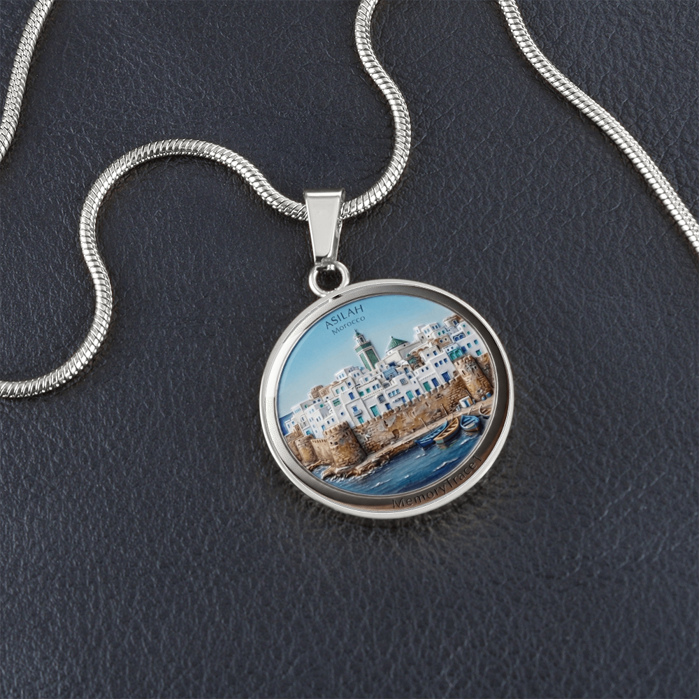 Asilah Morocco Necklace, Coastal Medina Pendant, Moroccan Cityscape Jewelry, Mediterranean Art Keepsake, Travel Souvenir Gift, MemoryTrace1