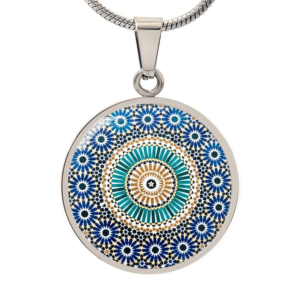 Moroccan Mosaic Statement Pendant | Handcrafted Zellige Art Glass Necklace, Unique Cultural Jewelry Gift
