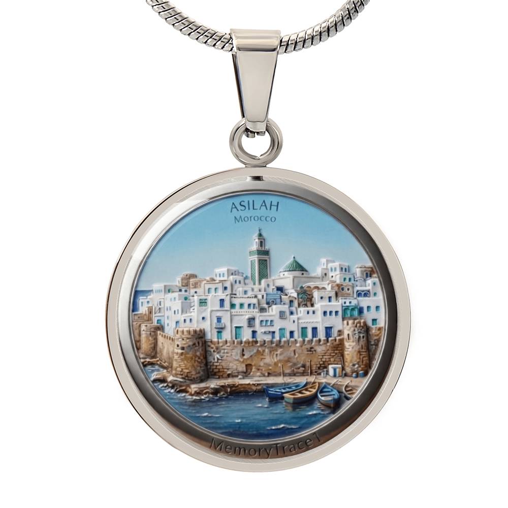 Asilah Morocco Necklace, Coastal Medina Pendant, Moroccan Cityscape Jewelry, Mediterranean Art Keepsake, Travel Souvenir Gift, MemoryTrace1