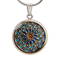 Handmade Blue Moroccan Mosaic Tile Art Circular Pendant Necklace - Regal Geometric Glass Cabochon Jewelry | MemoryTrace1