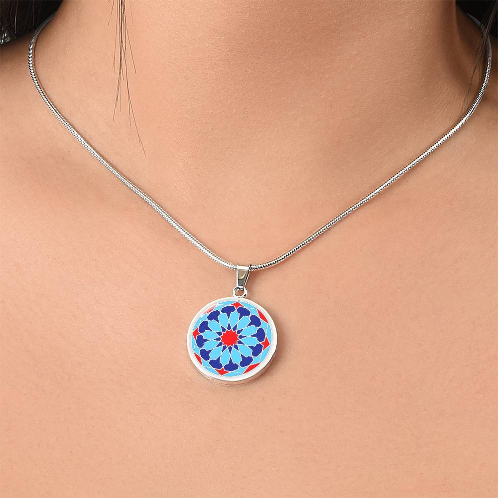 Moroccan Mosaic Circle Pendant Necklace - Custom Geometric Jewelry - MemoryTrace1