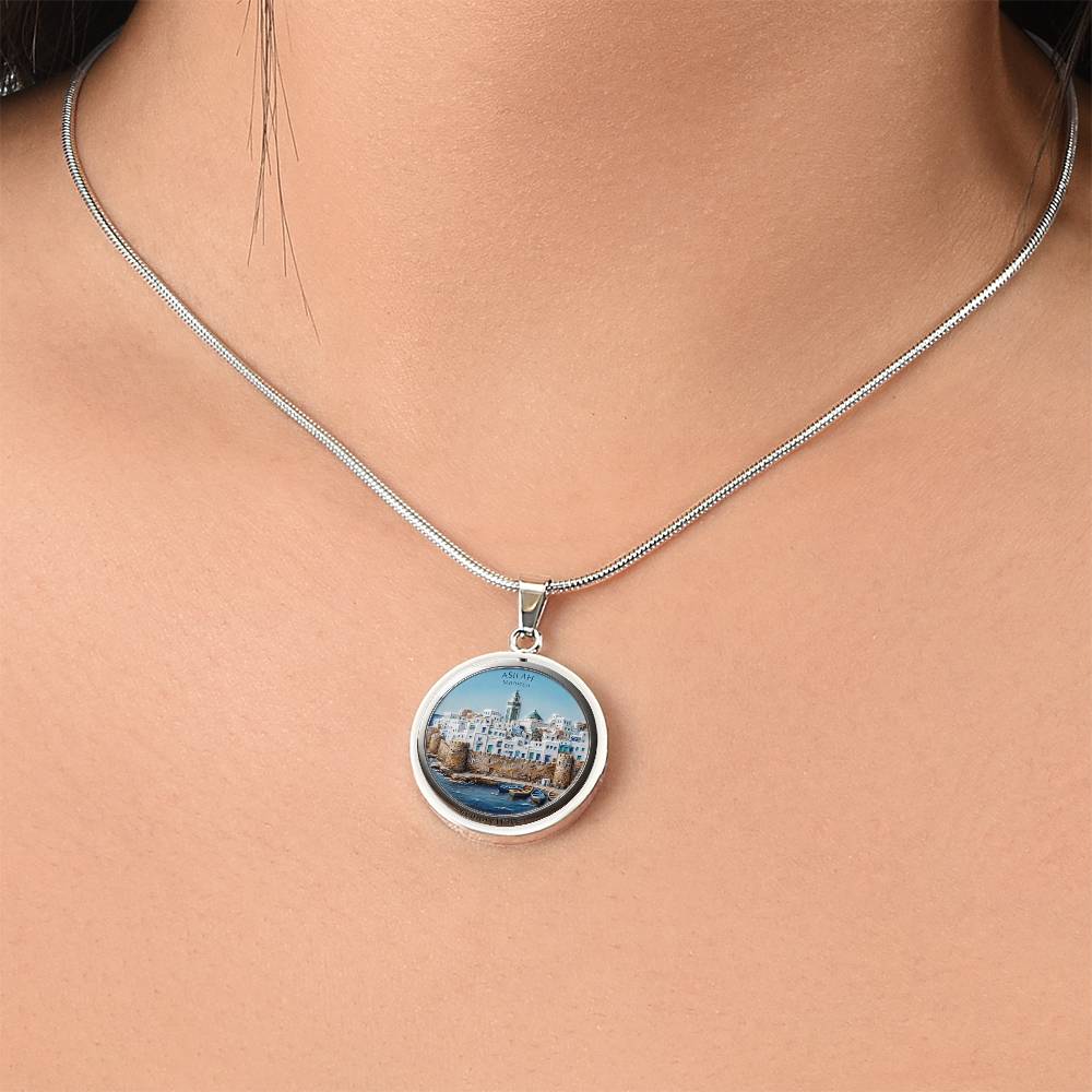 Asilah Morocco Necklace, Coastal Medina Pendant, Moroccan Cityscape Jewelry, Mediterranean Art Keepsake, Travel Souvenir Gift, MemoryTrace1