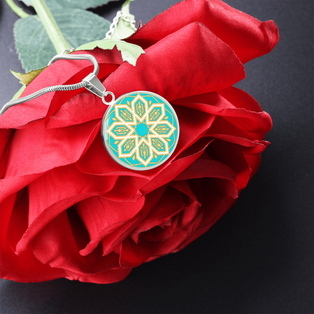 Moroccan Mosaic Circle Pendant Necklace - Custom Geometric Jewelry