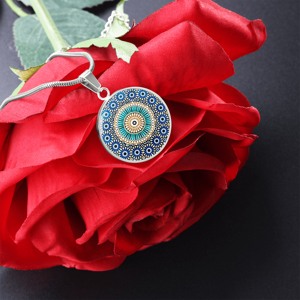 Moroccan Mosaic Statement Pendant | Handcrafted Zellige Art Glass Necklace, Unique Cultural Jewelry Gift