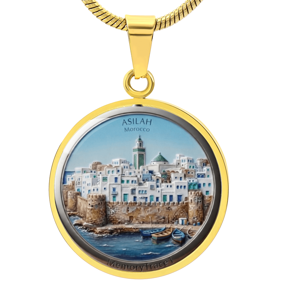 Asilah Morocco Necklace, Coastal Medina Pendant, Moroccan Cityscape Jewelry, Mediterranean Art Keepsake, Travel Souvenir Gift, MemoryTrace1