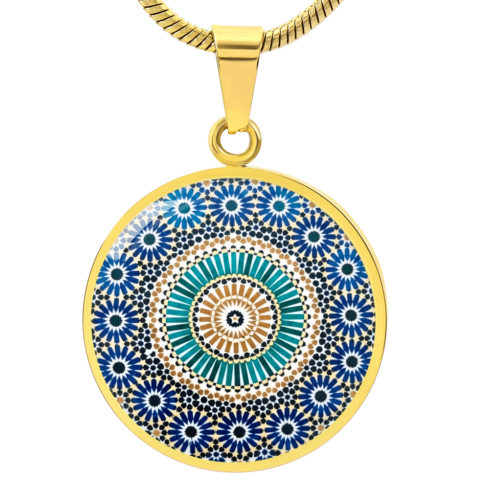 Moroccan Mosaic Statement Pendant | Handcrafted Zellige Art Glass Necklace, Unique Cultural Jewelry Gift
