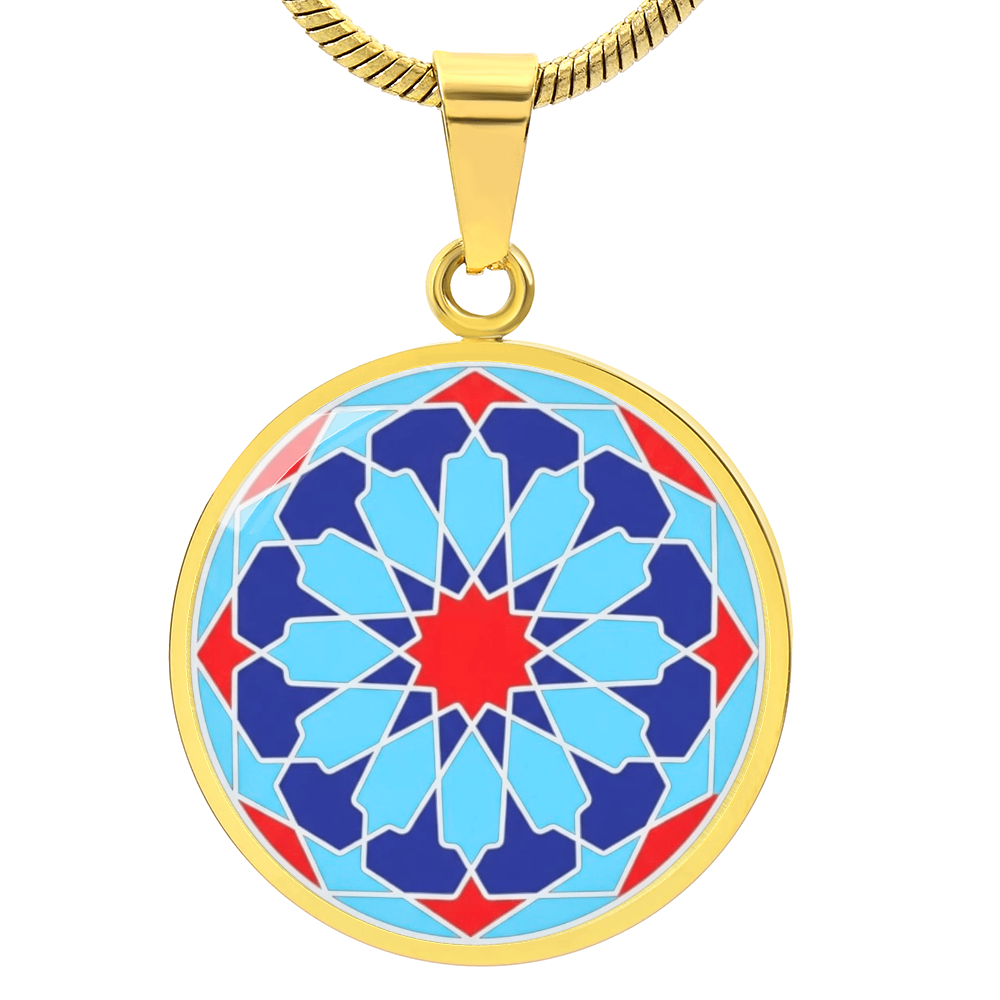 Moroccan Mosaic Circle Pendant Necklace - Custom Geometric Jewelry - MemoryTrace1