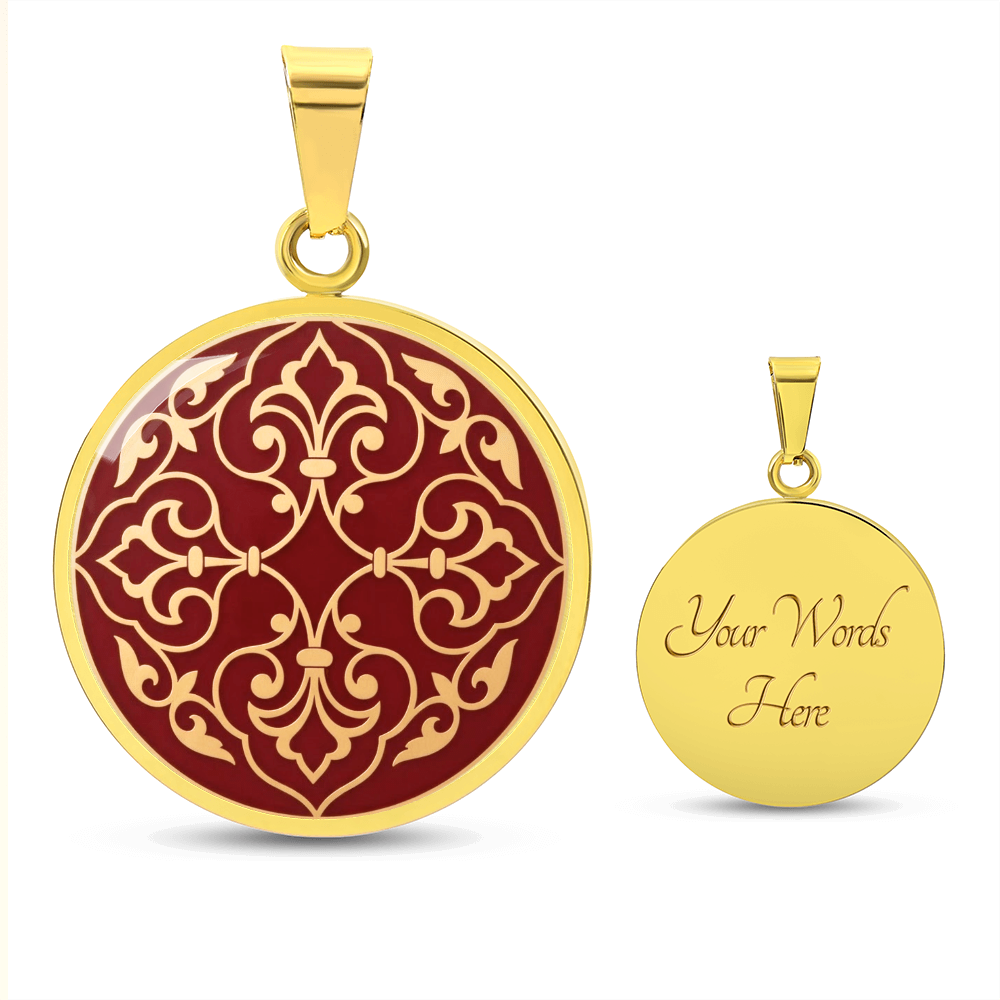 Moroccan Heritage Gold Pendant Necklace | Traditional Geometric Enamel Medallion Jewelry | Elegant Burgundy & Gold Charm | MemoryTrace1