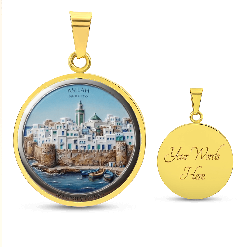Asilah Morocco Necklace, Coastal Medina Pendant, Moroccan Cityscape Jewelry, Mediterranean Art Keepsake, Travel Souvenir Gift, MemoryTrace1